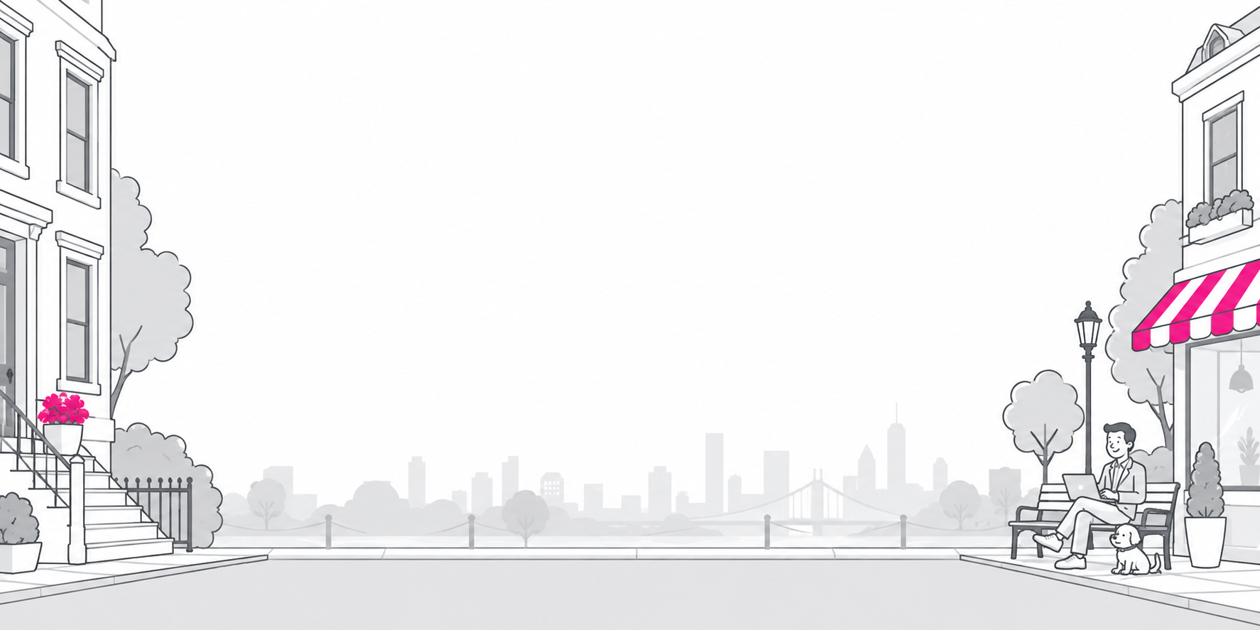 A simply illustrated neighborhood framing the start of your financial journey